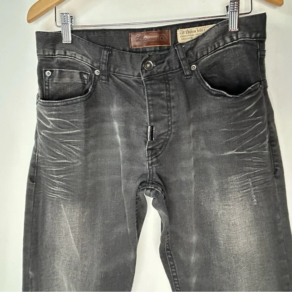 LNGeans‎ Gothic Vampire Black Distressed Denim Jeans 32 Button Fly